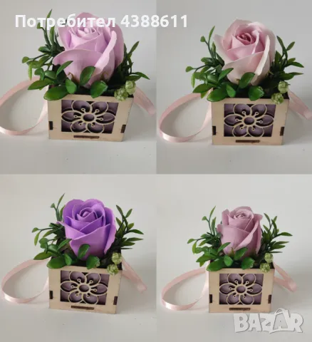 Дървена кошничка със сапунени рози, снимка 7 - Декорация за дома - 50021822