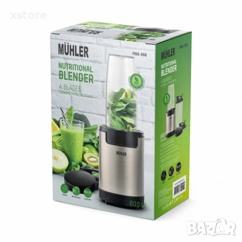 Нутри блендер Muhler, 600W, 6 ножа, 2 чаши,, снимка 3 - Блендери - 52595633