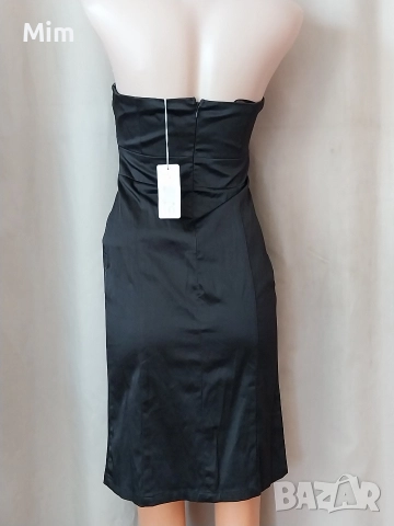 S Черна сатенена ,къса рокля , снимка 3 - Рокли - 52832679