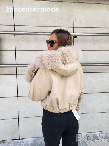 Бежаво кожено яке от еко кожа , снимка 2 - Якета - 52842187