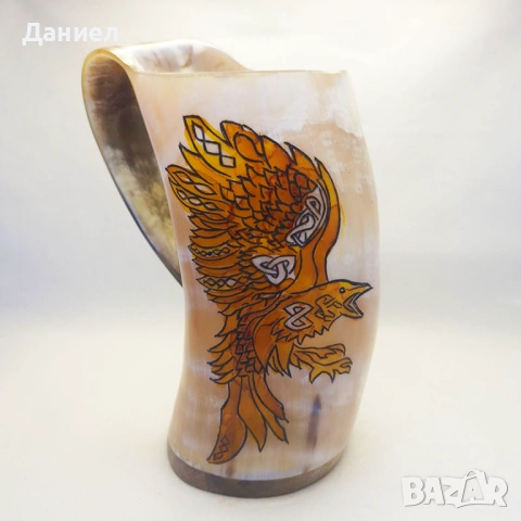 Чаши  от истински биволски рог и гравюри с викингски мотиви - тип халба, снимка 14 - Други - 53216189