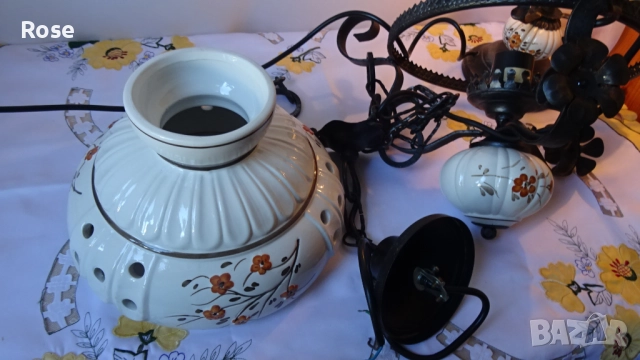 Комплект настолна лампа и полилей  с  декорация в стил Рустик, снимка 14 - Лампи за таван - 52301387