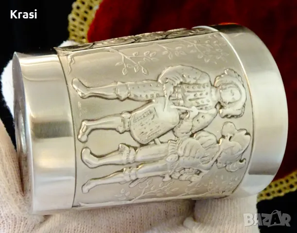 Чаша от калай за вино с рицар,дама,сватба, снимка 9 - Антикварни и старинни предмети - 47644114