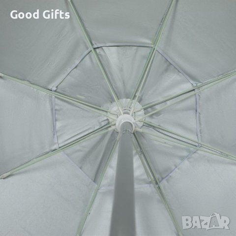 Плажен чадър, ветроустойчив, накланящ се, зелени тропически листа, UPF 50+, алуминиева рамка - 2 м, снимка 2 - Други - 41360355