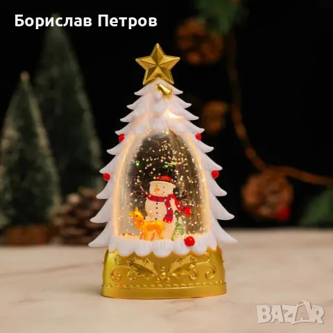 Коледна LED декоративна лампа с вода и брокат – празнична светлина и магия в елховиден дизайн, снимка 3 - Декорация за дома - 56218543