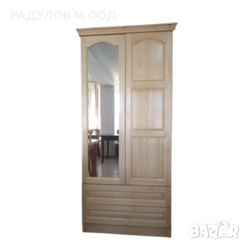 Гардероб чам двукрилен 80/180 см с огледало и 2 чекмеджета / 30559