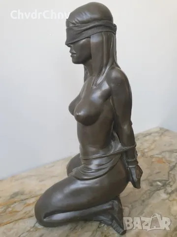 22см-2кг Boulesteix статуетка/еротика/френска бронзова скулптура/малка фигура на вързана гола жена, снимка 3 - Статуетки - 50010145