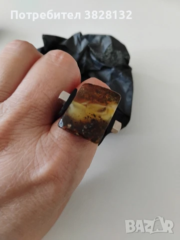 пръстен с кехлибар, снимка 4 - Пръстени - 50971390