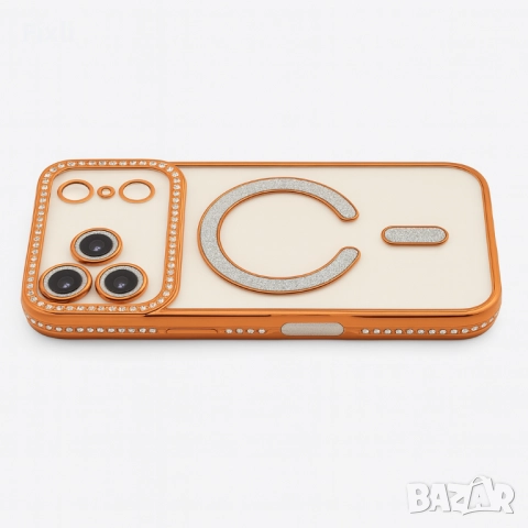 MagSafe калъф за iPhone 17 Pro Max – оранжев с кристали, снимка 2 - Калъфи, кейсове - 52097677