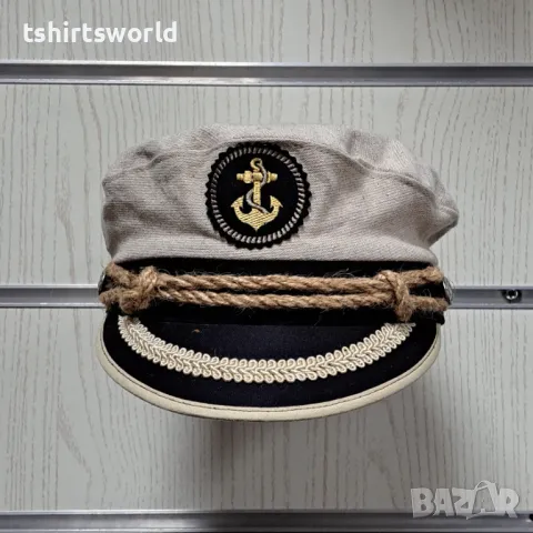 Нова капитанска шапка с Котва в бежов цвят, Унисекс