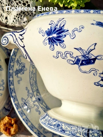 Антикварен терин +плато, снимка 9 - Антикварни и старинни предмети - 53613986