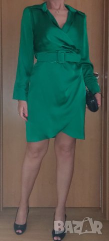 Официална зелена рокля сатен Fervente , снимка 4 - Рокли - 40208546