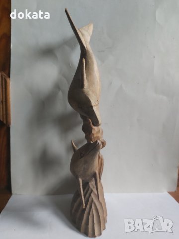 Стара дървена статуетка- Два делфина., снимка 4 - Други ценни предмети - 35969829