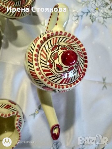 Италиански ръчно рисуван керамичен сервиз за кафе S.C.O Orvieto Italy. Интересен разчупен дизайн., снимка 4 - Антикварни и старинни предмети - 34663467