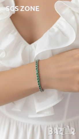 Ръчно изработена сребърна гривна с изумруди, снимка 5 - Гривни - 52574485