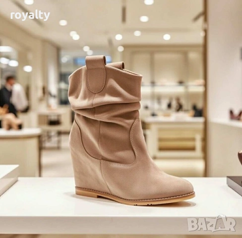 Боти на платформа - каки велур, снимка 2 - Дамски боти - 53303253