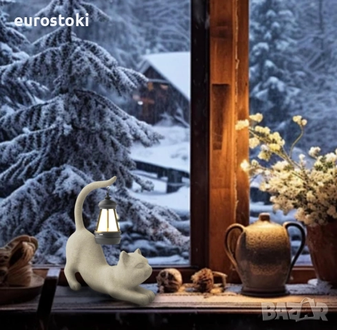 Декоративна статуя Котка със соларно фенерче, градинска фигурка от смола, декорация за дом/градина, снимка 2 - Градински мебели, декорация  - 52484888