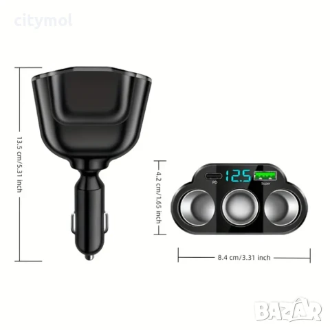 QC 3.0 разклонител на запалка 3гнезда + USB + TYPE C + Волтметър, снимка 2 - Аксесоари и консумативи - 50617673