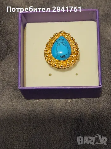 Златен пръстен 14К филигран с тюркоаз, снимка 3 - Пръстени - 48762704