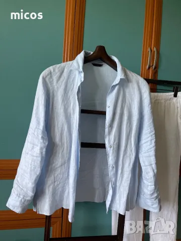 80 лв до 30.07!Massimo Dutti,лен100%,нежно синя риза, снимка 12 - Ризи - 50385907