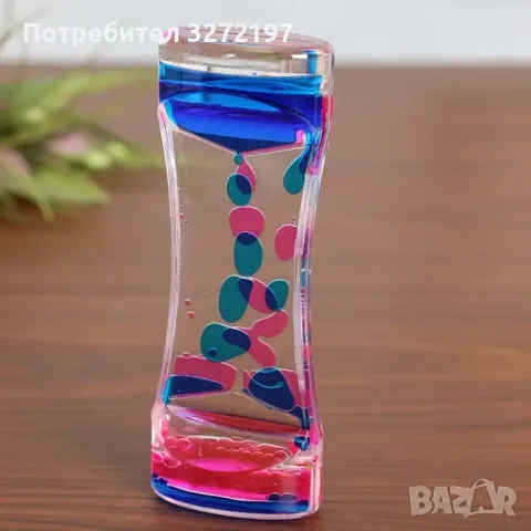 Прозрачен антистрес пясъчен часовник с цветна течност 5x3x13,5см