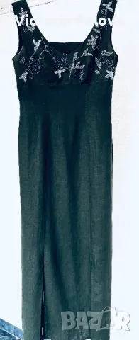 Елегантна зелена  ленена рокля JONES USA, снимка 3 - Рокли - 49873503
