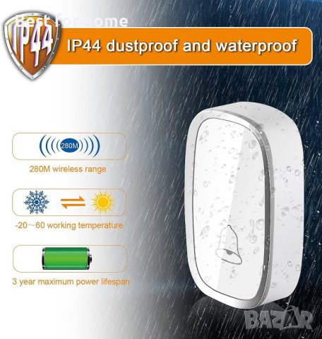 Безжичен звънец с обхват 280 м, 36 мелодии, 4 нива на звука, снимка 4 - Други - 41652791