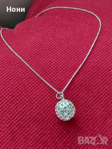 Ново сребърно синджирче с красиво топче, снимка 3 - Колиета, медальони, синджири - 53399414