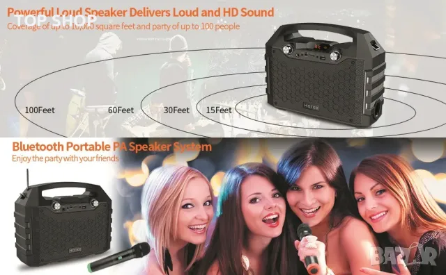 Висококачествена тонколона с микрофони от Hotec Wireless Bluetooth , снимка 6 - Аудиосистеми - 48498369