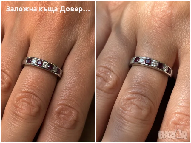 Златен пръстен с диаманти и рубини 14 k 585 gold diamonds rubies, снимка 10 - Пръстени - 55781537