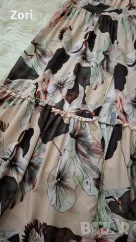 РАЗКОШНА дълга бежова рокля на едри цветя, снимка 6 - Рокли - 50091191