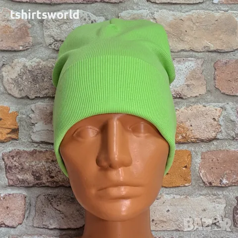 Нова зимна шапка рипс с подгъв в зелен цвят, снимка 2 - Шапки - 47699203