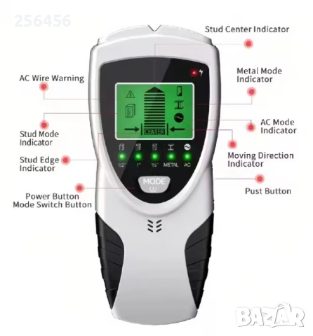 Детектор 5 в 1 за ел. кабели, метали, дърво, гипсови профили, арматура, снимка 3 - Друга електроника - 53181065