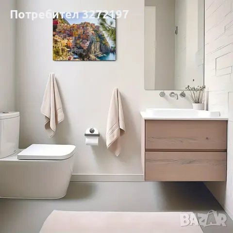 Картина на платно с дървена рамка-Италианско крайбрежно село,планински ландшафт, снимка 6 - Картини - 48770187