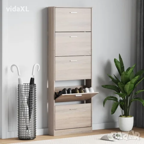 vidaXL Дървен шкаф за обувки с 5 отделения, дъб, снимка 2 - Шкафове - 56146362