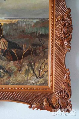 Охотники на привале - Василий Перов, живопис, маслени бои, резбована рамка , снимка 4 - Картини - 19797652