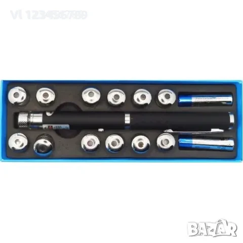 Зелен лазер 50mW с 13 дискотечни приставки