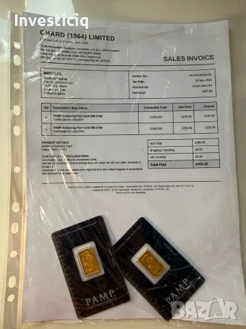 Златни кюлчета PAMP Suisse 5гр 24К, снимка 3 - Нумизматика и бонистика - 56059401