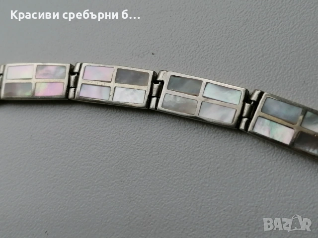 Масивна сребърна гривна със седеф , снимка 4 - Гривни - 53690668