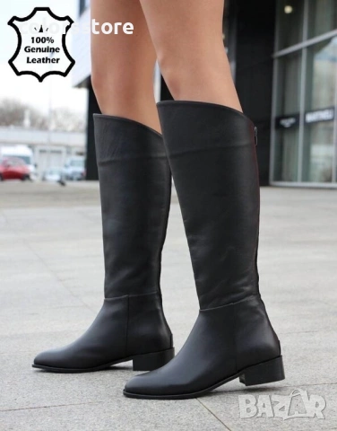 Равни ботуши - черна ЕСТЕСТВЕНА кожа - EK170 