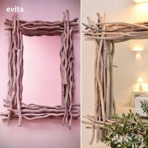 Артистично огледало с клонки – ръчна изработка, снимка 4 - Огледала - 35865961