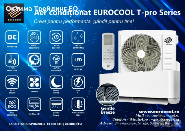 Климатик EUROCOOL T-PRO, 24 000 BTU, R32, инверторен, Wi-Fi, снимка 2 - Климатици - 53052950