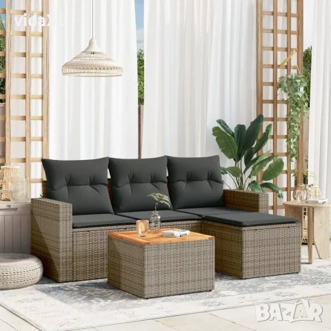 vidaXL Градински комплект с възглавници, 5 части, сив полиратан（SKU: 3256424）, снимка 2 - Дивани и мека мебел - 56063262