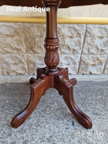 Прекрасна антикварна дървена маса резба интарзия , снимка 6 - Антикварни и старинни предмети - 51668772