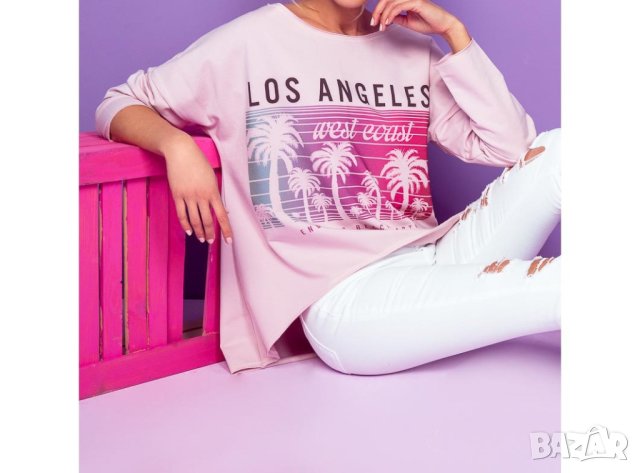 Дамска блуза с щампа в розово Knitis - L/XL