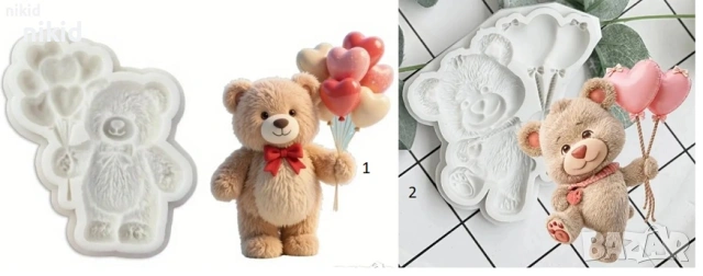 Мече с усмивка и балони силиконов молд форма фондан шоколад гипс пано декор