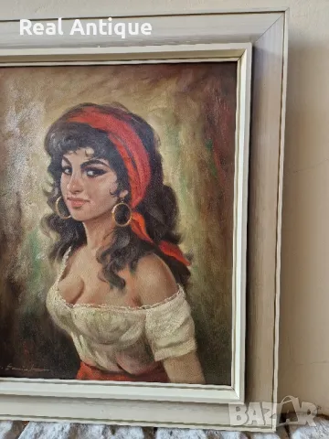 Страхотна антикварна авторска майсторска картина масло върху платно , снимка 6 - Антикварни и старинни предмети - 48555426