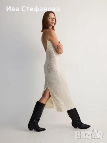 Нова парти коктейлна официална екрю дълга рокля пайети с топ , снимка 9 - Рокли - 52735285