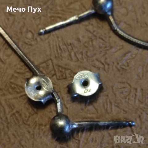 Сребърни висящи обеци с топчета (130), снимка 7 - Обеци - 44340653