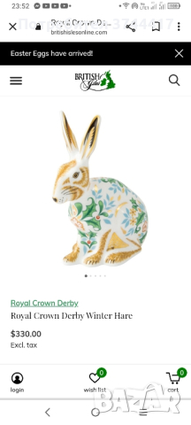 Уникална много красива фигурка Royal Crown Derby Заек, снимка 12 - Колекции - 44519293